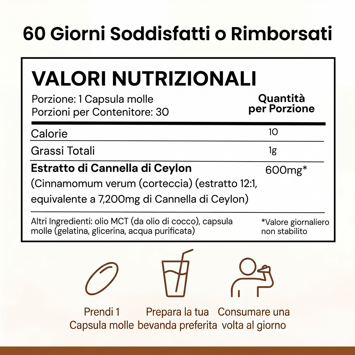 Cannella di Ceylon equivalente a 7200mg con Olio MCT