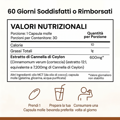 Cannella di Ceylon equivalente a 7200mg con Olio MCT