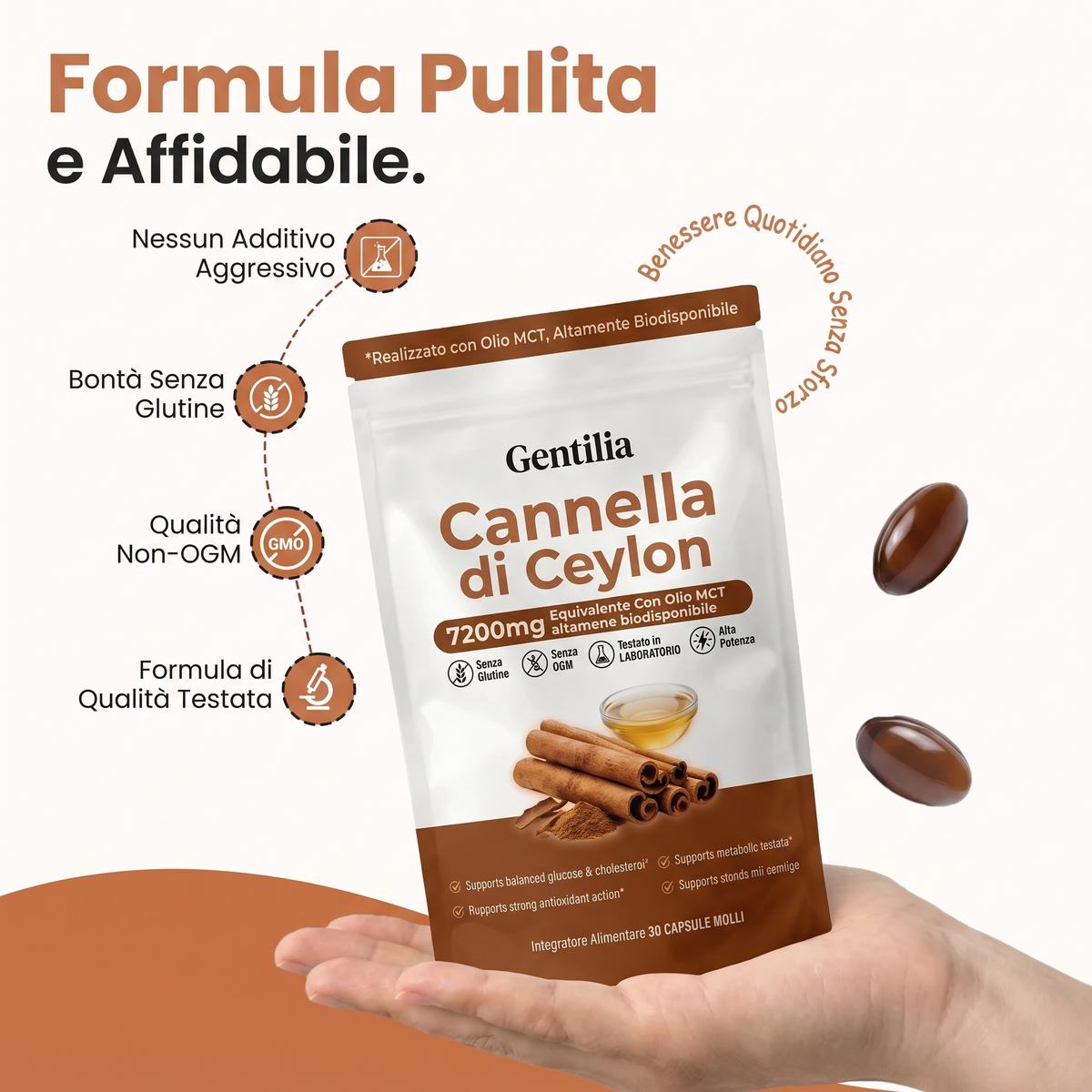 Cannella di Ceylon equivalente a 7200mg con Olio MCT